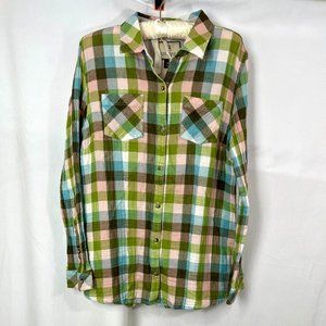 Women's Legendary Whitetails Plaid Cotton Shirt Sz L Lined Soft Back Peplum
